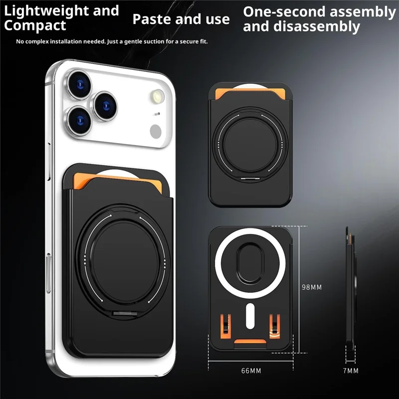 Bulk Purchasing Magnetic Card Holder Phone Back PC Card Slot with Aluminum Alloy Ring Kickstand - Black
