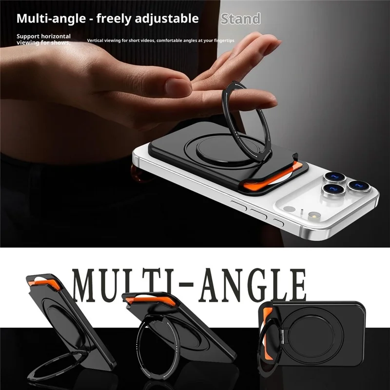 Bulk Purchasing Magnetic Card Holder Phone Back PC Card Slot with Aluminum Alloy Ring Kickstand - Black