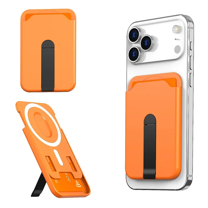 Bulk Purchasing Magnetic Card Holder Aluminum Alloy Vertical Kickstand PC Phone Back Card Case - Orange