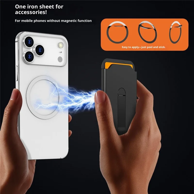 Bulk Purchasing Magnetic Card Holder Aluminum Alloy Vertical Kickstand PC Phone Back Card Case - Orange