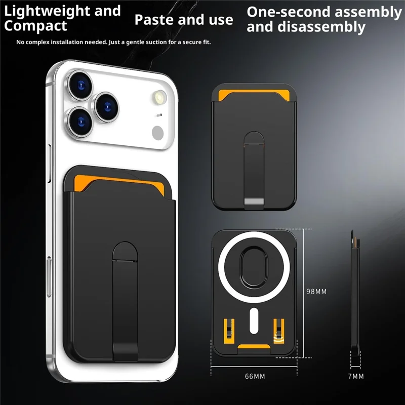 Bulk Purchasing Magnetic Card Holder Aluminum Alloy Vertical Kickstand PC Phone Back Card Case - Orange