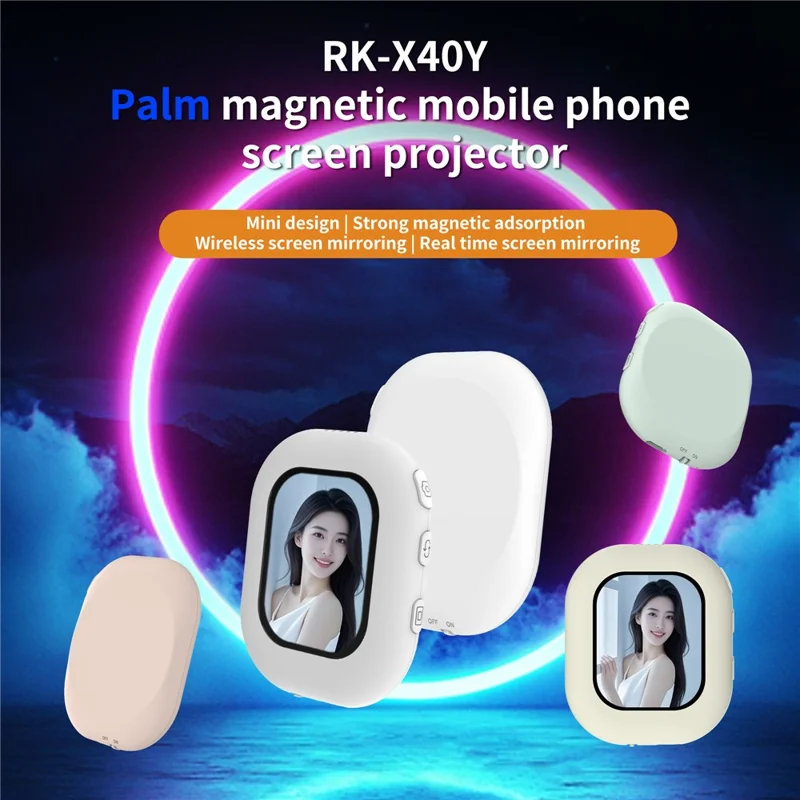 RK-Y40Y 2 Zoll Mini Mobile Screen Mirroring Gerät Magnetische Telefon Projektor Drahtloses Casting für Mobiltelefone - Weiß