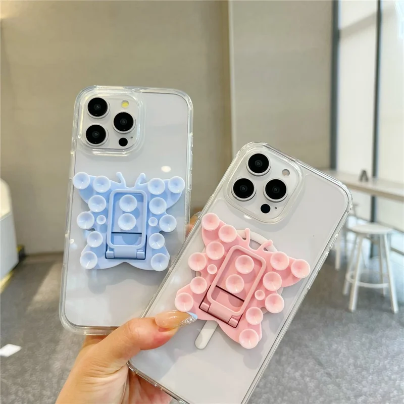 Support de téléphone portable en silicone en forme de papillon avec ventouse, support de bureau portable, support carré