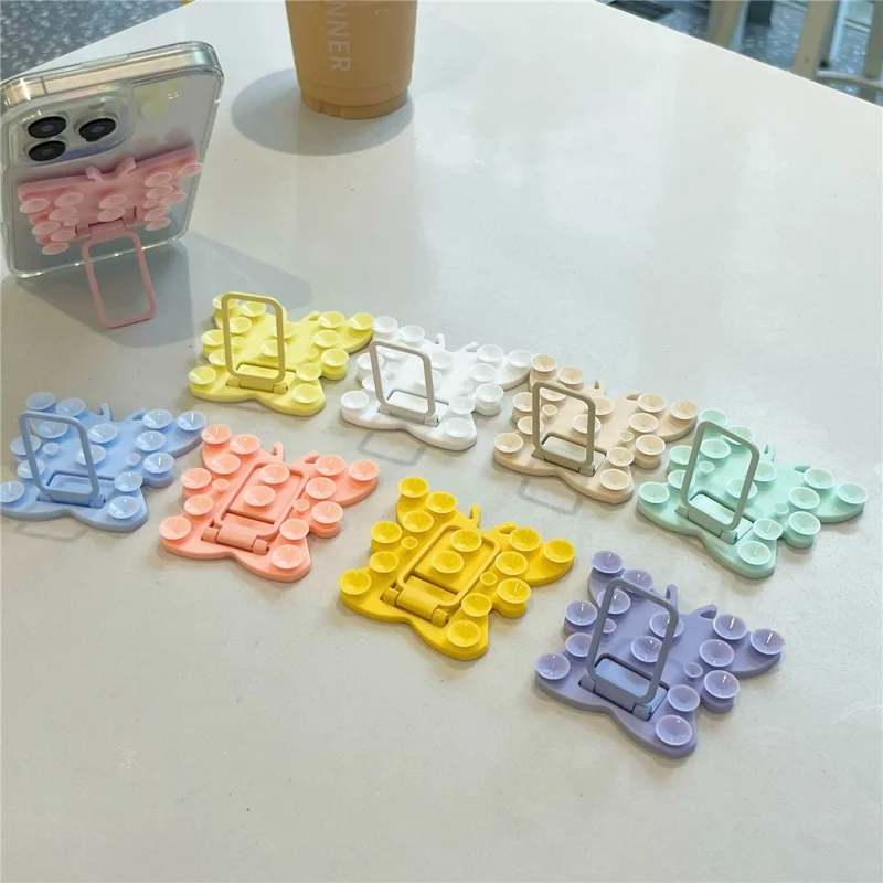 Support de téléphone portable en silicone en forme de papillon avec ventouse, support de bureau portable, support carré