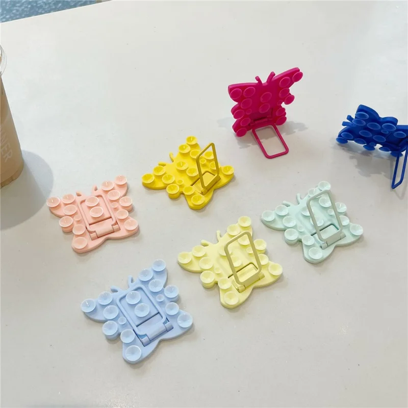 Support de téléphone portable en silicone en forme de papillon avec ventouse, support de bureau portable, support carré