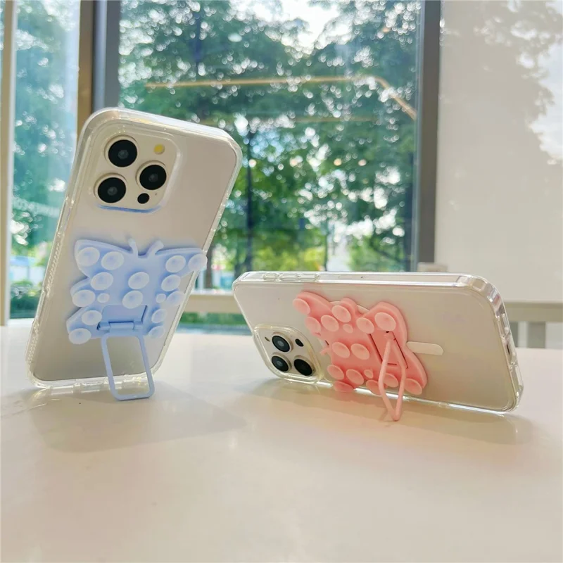 Support de téléphone portable en silicone en forme de papillon avec ventouse, support de bureau portable, support carré