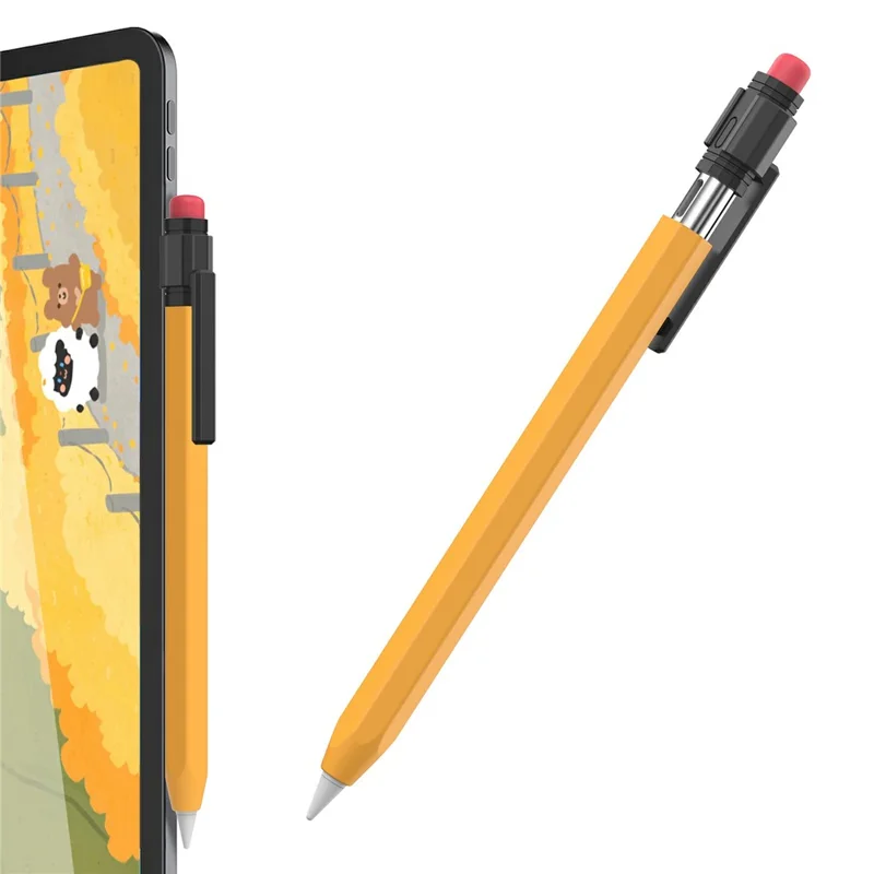 AHASTYLE PT180-3-K Pencil Sleeve with Black Cap  /  Clip for Apple Pencil 3 Protective Silicone Case Retro Style - Yellow
