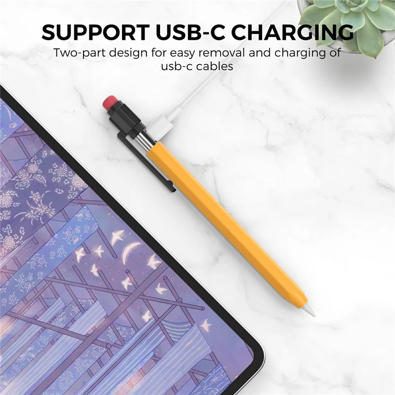 AHASTYLE PT180-3-K Pencil Sleeve with Black Cap  /  Clip for Apple Pencil 3 Protective Silicone Case Retro Style - Yellow
