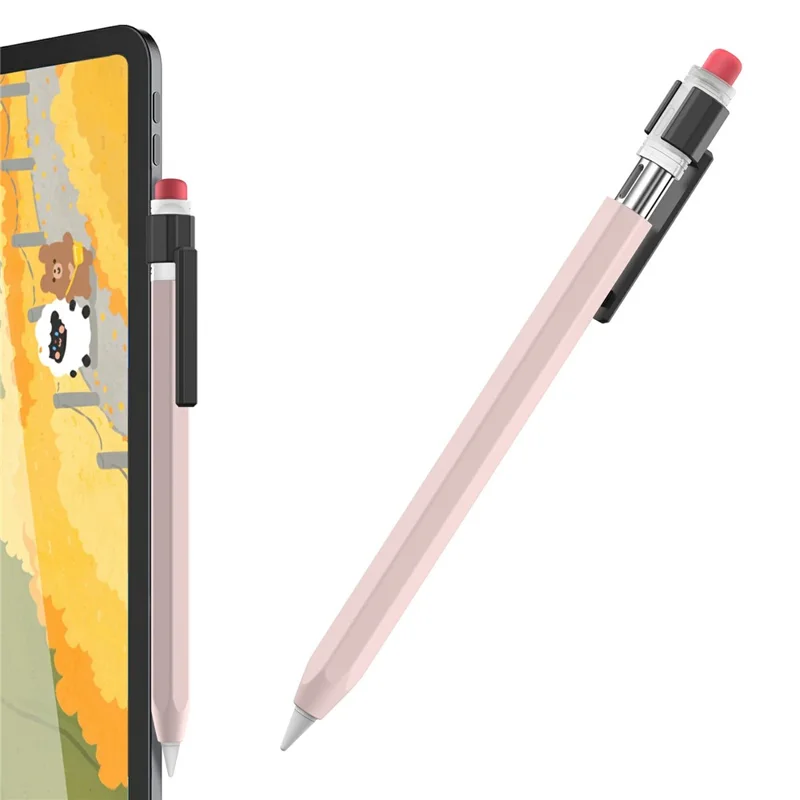 AHASTYLE PT180-3-K Pencil Sleeve with Clear Cap / Clip for Apple Pencil 3 Protective Silicone Case Retro Style - Pink