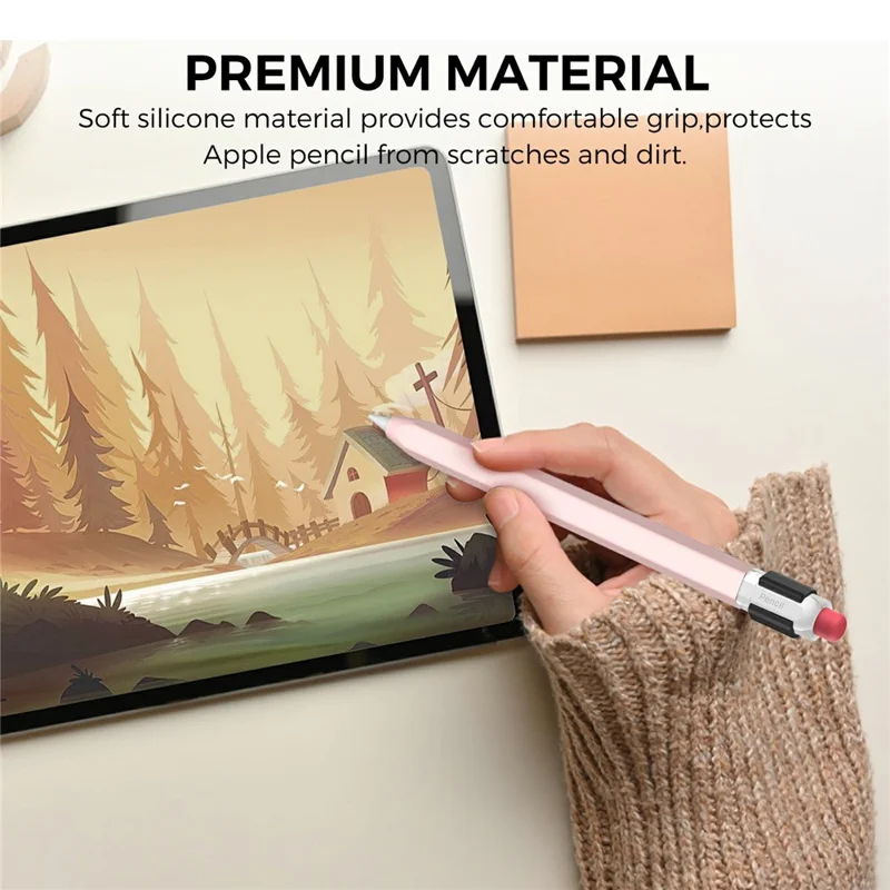 AHASTYLE PT180-3-K Pencil Sleeve with Clear Cap / Clip for Apple Pencil 3 Protective Silicone Case Retro Style - Pink