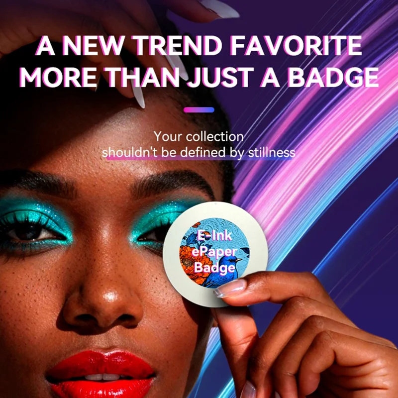 1.69 Inch 6 Color E-Paper Badge High Definition Round Display NFC Electronic Name Tag Customizable DIY Image