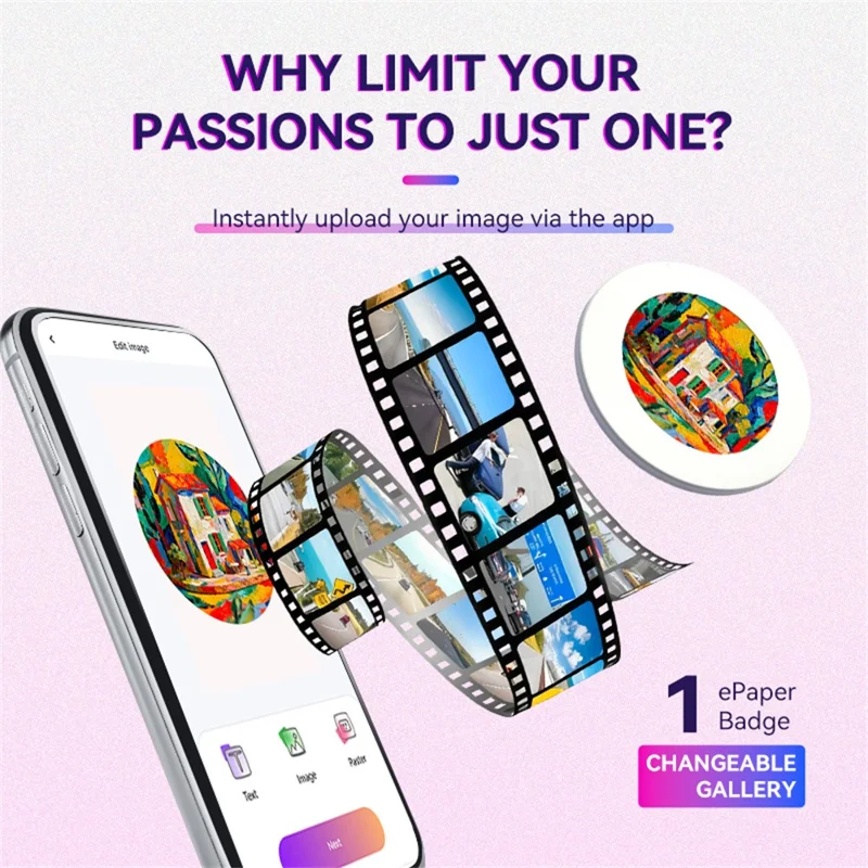 1.69 Inch 6 Color E-Paper Badge High Definition Round Display NFC Electronic Name Tag Customizable DIY Image