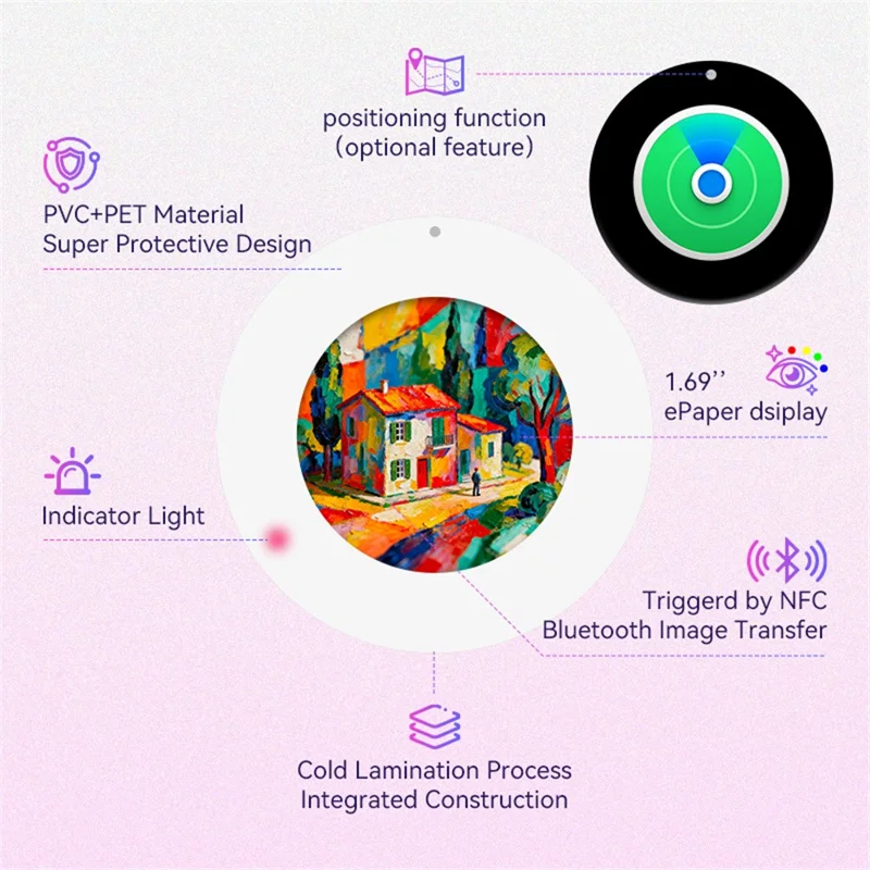 1.69 Inch 6 Color E-Paper Badge High Definition Round Display NFC Electronic Name Tag Customizable DIY Image