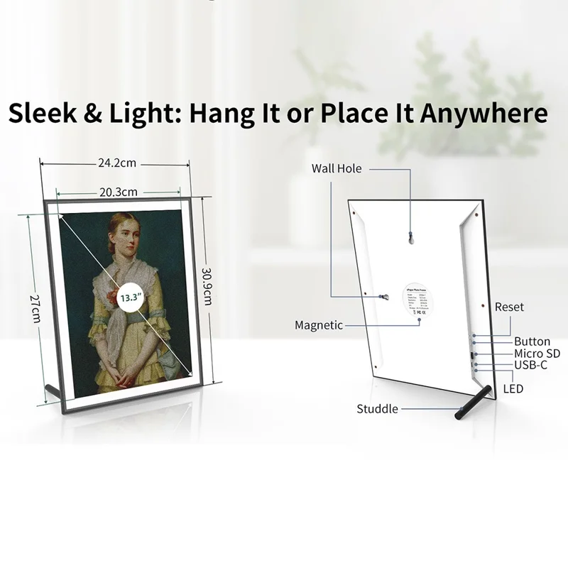 13.3 Inch 6-Color Display E-Ink Digital Photo Frame High Definition Electronic Paper Screen for Home / Office (Black / White / Red / Yellow / Blue / Green)