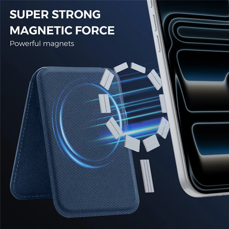 Magnetic Card Holder Textured Fabric RFID Blocking Card Slot Foldable Viewing Angle Kickstand - Sapphire