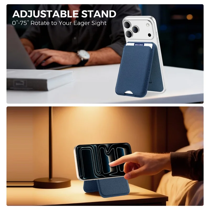 Magnetic Card Holder Textured Fabric RFID Blocking Card Slot Foldable Viewing Angle Kickstand - Sapphire