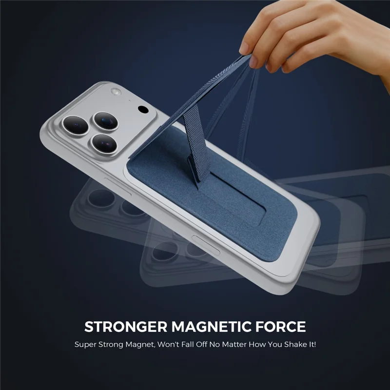 Magnetic Card Holder Textured Fabric RFID Blocking Card Slot Foldable Viewing Angle Kickstand - Sapphire
