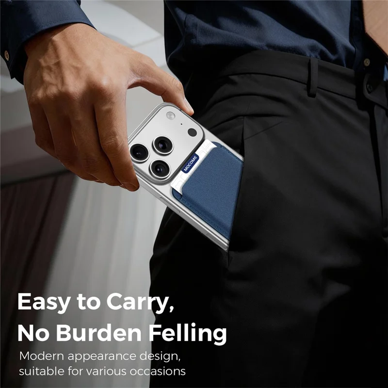 Magnetic Card Holder Textured Fabric RFID Blocking Card Slot Foldable Viewing Angle Kickstand - Sapphire