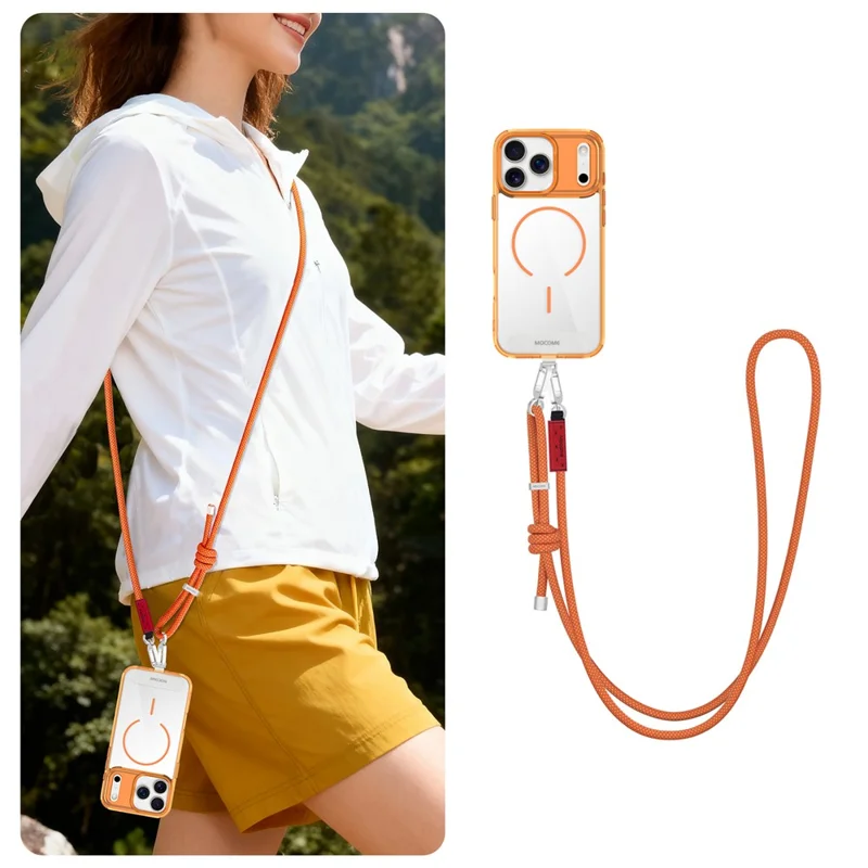 MOCOME W1 Phone Lanyard Adjustable 150cm Crossbody Long Strap with Cloth Patch Insert for Outdoor Travel - Orange Silver