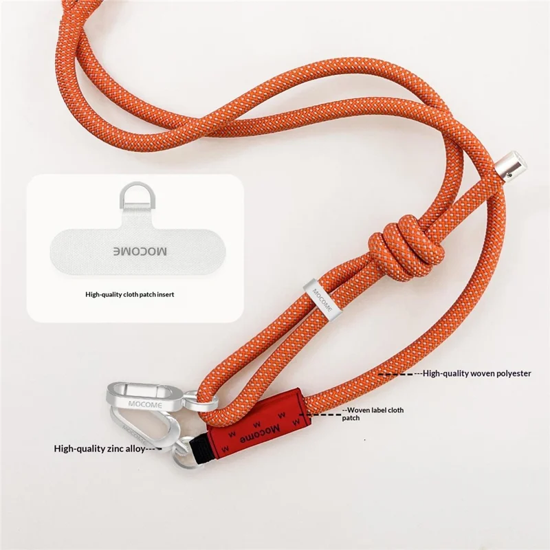 MOCOME W1 Phone Lanyard Adjustable 150cm Crossbody Long Strap with Cloth Patch Insert for Outdoor Travel - Orange Silver