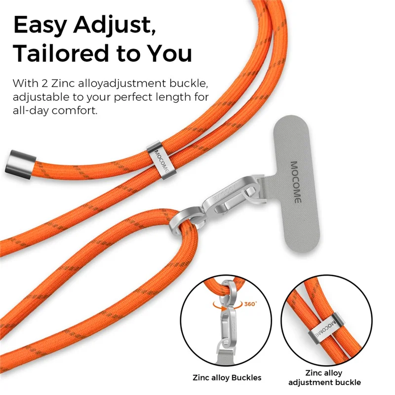 MOCOME W2 150cm Adjustable Phone Lanyard with Zinc Alloy Adjustment Buckle Crossbody Long Strap - Orange