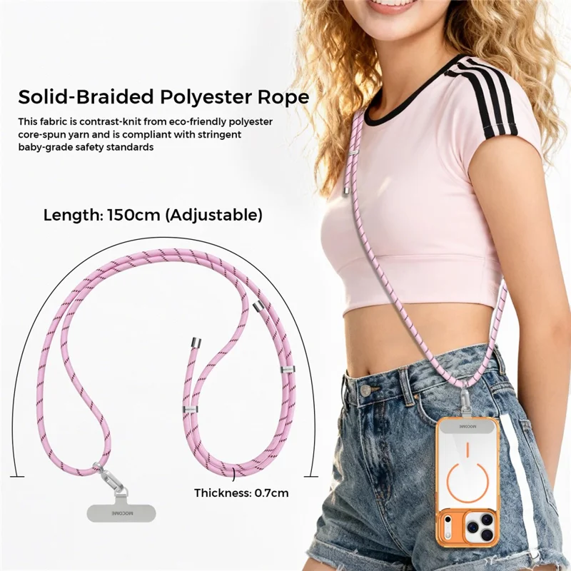 MOCOME W2 150cm Adjustable Phone Lanyard with Zinc Alloy Adjustment Buckle Crossbody Long Strap - Orange