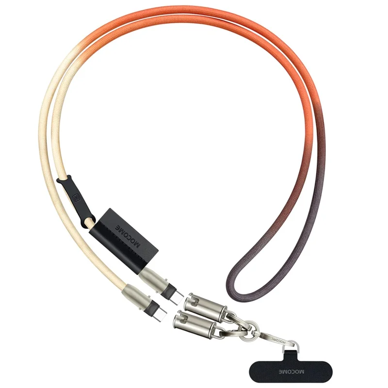 MOCOME W3 2 in 1 130cm Rechargeable Phone Lanyard 240W Fast Charging Cable Lanyard with Detachable Magnetic Clasp - Orange Gradient