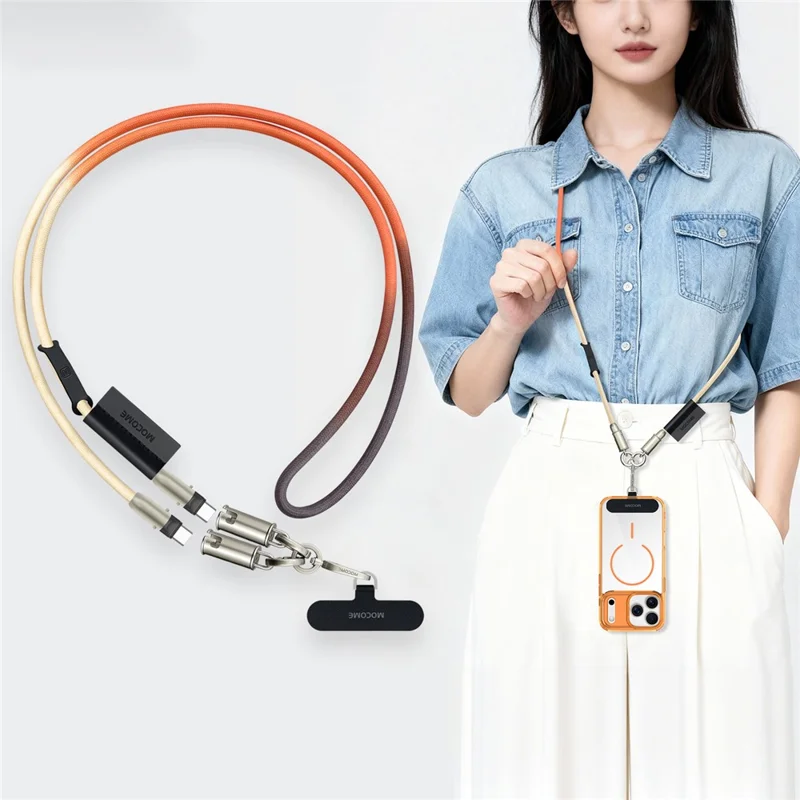 MOCOME W3 2 in 1 130cm Rechargeable Phone Lanyard 240W Fast Charging Cable Lanyard with Detachable Magnetic Clasp - Orange Gradient