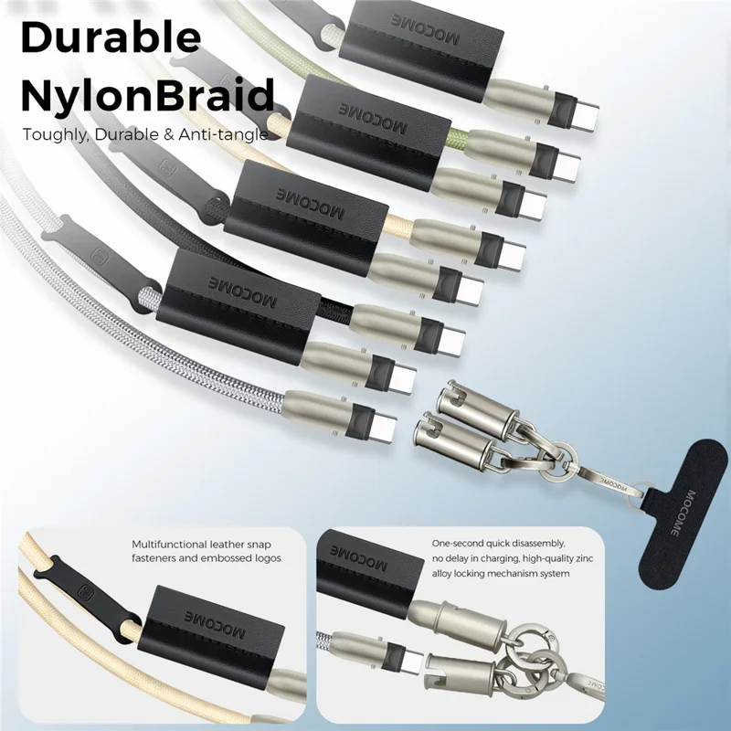 MOCOME W3 2 in 1 130cm Rechargeable Phone Lanyard 240W Fast Charging Cable Lanyard with Detachable Magnetic Clasp - Orange Gradient