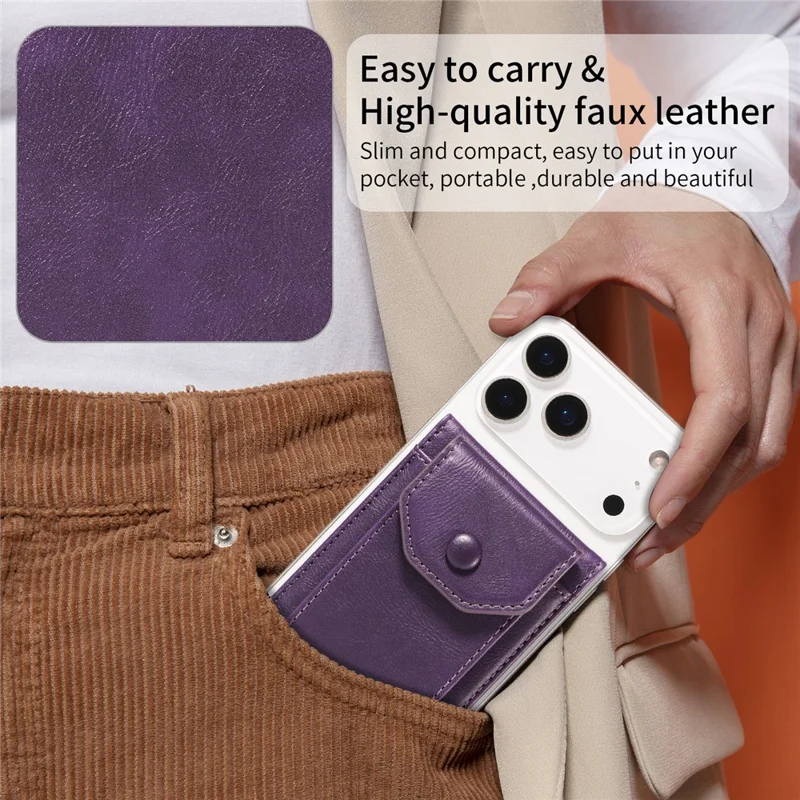 Magnetic Wallet Card Holder RFID Blocking Foldable Kickstand 4 Card Slots Cash Pocket - Purple