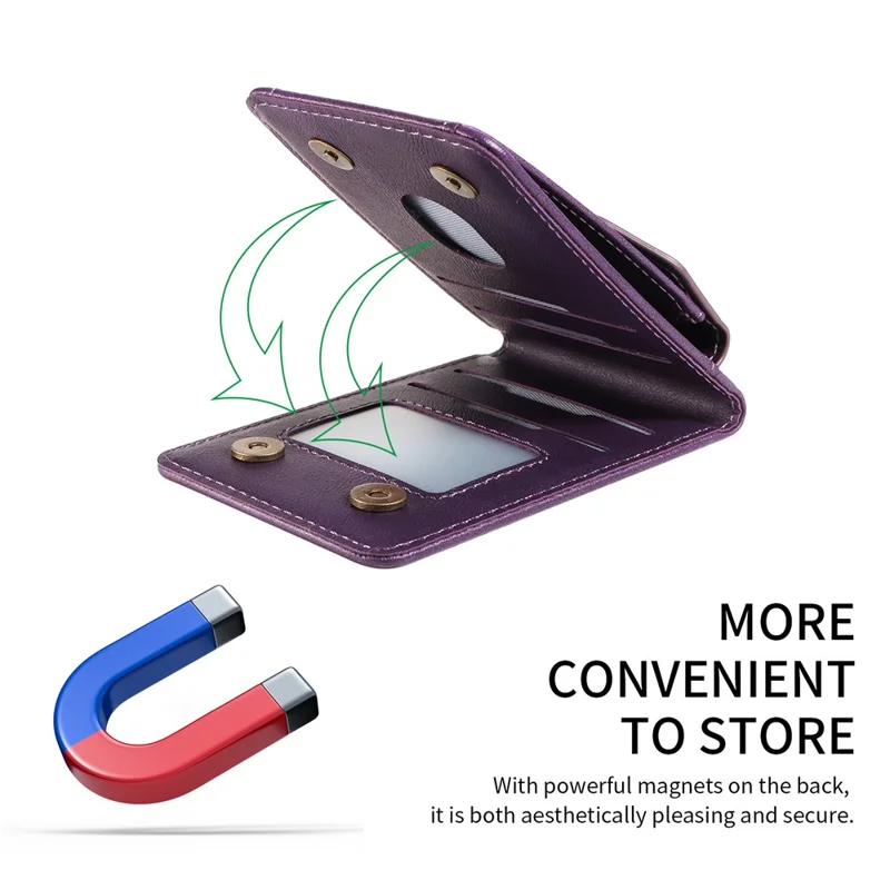 Magnetic Wallet Card Holder RFID Blocking Foldable Kickstand 4 Card Slots Cash Pocket - Purple