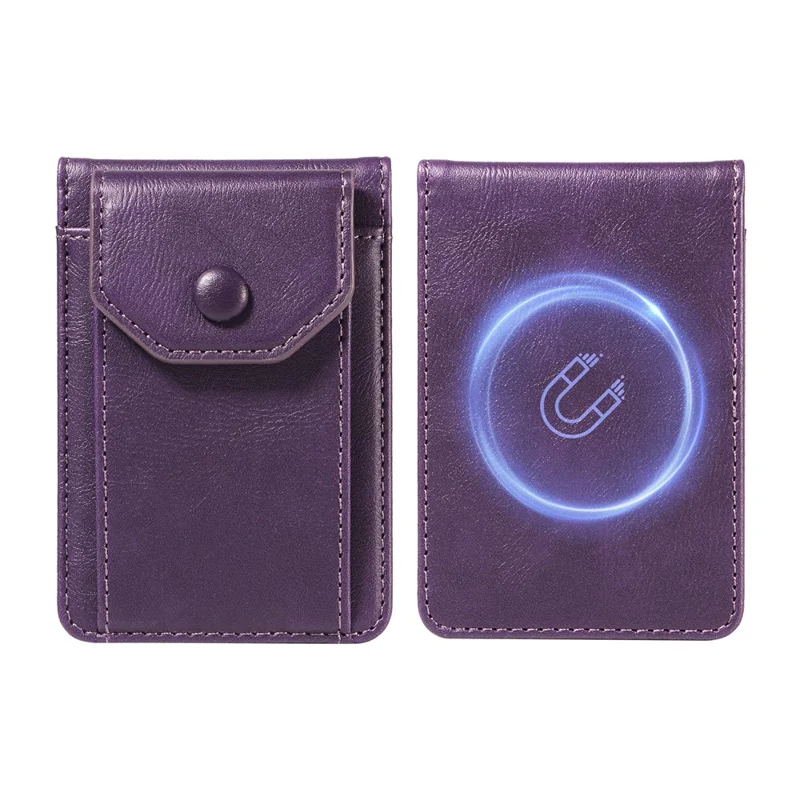 Magnetic Wallet Card Holder RFID Blocking Foldable Kickstand 4 Card Slots Cash Pocket - Purple