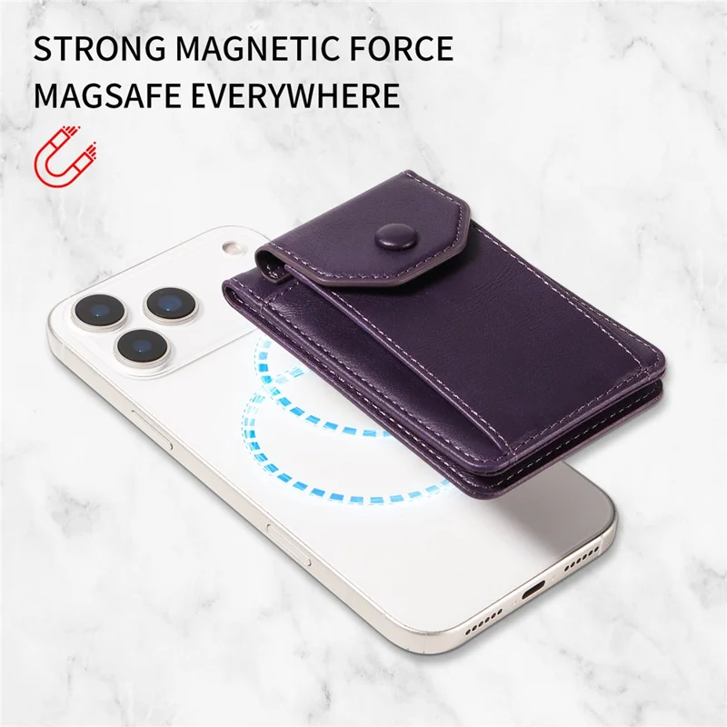 Magnetic Wallet Card Holder RFID Blocking Foldable Kickstand 4 Card Slots Cash Pocket - Purple