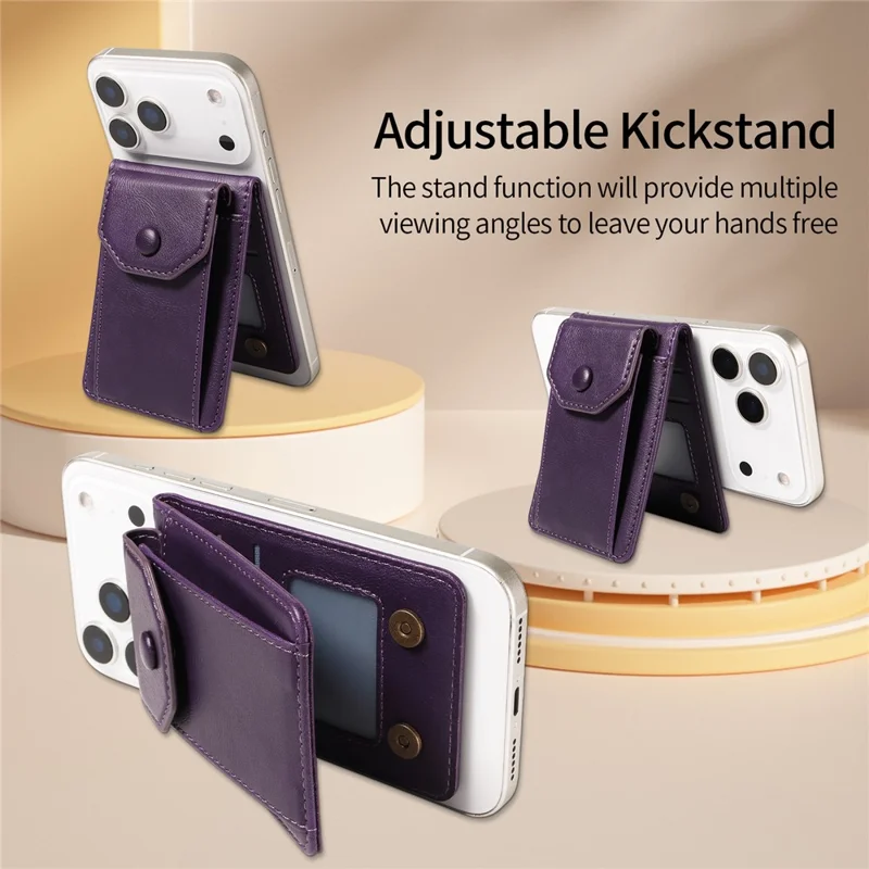 Magnetic Wallet Card Holder RFID Blocking Foldable Kickstand 4 Card Slots Cash Pocket - Purple