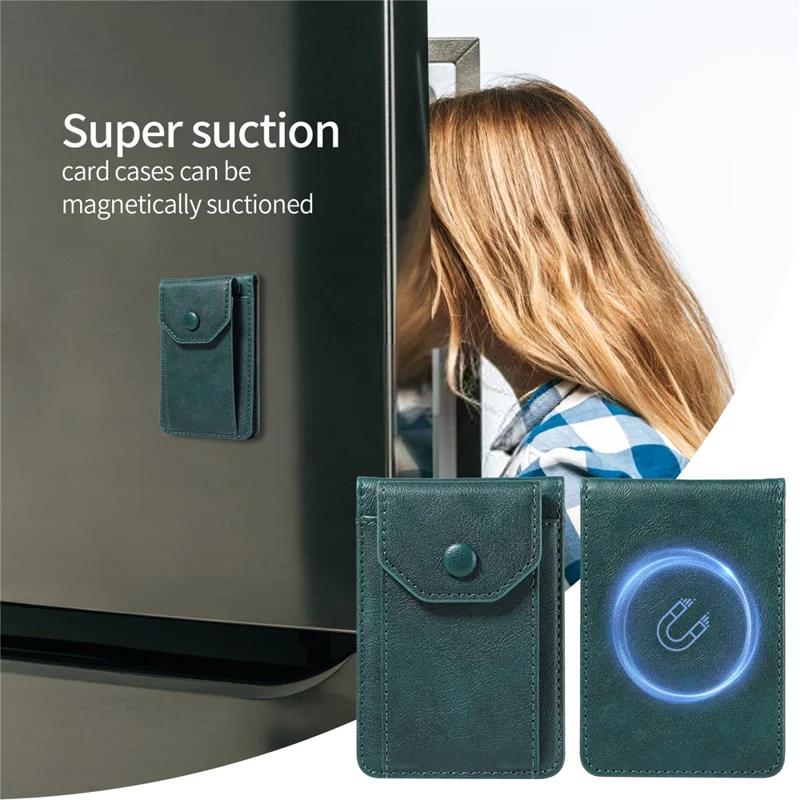 Magnetic Wallet Card Holder RFID Blocking Foldable Kickstand 4 Card Slots Cash Pocket - Green