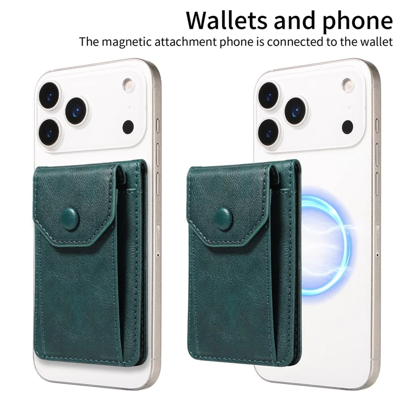 Magnetic Wallet Card Holder RFID Blocking Foldable Kickstand 4 Card Slots Cash Pocket - Green