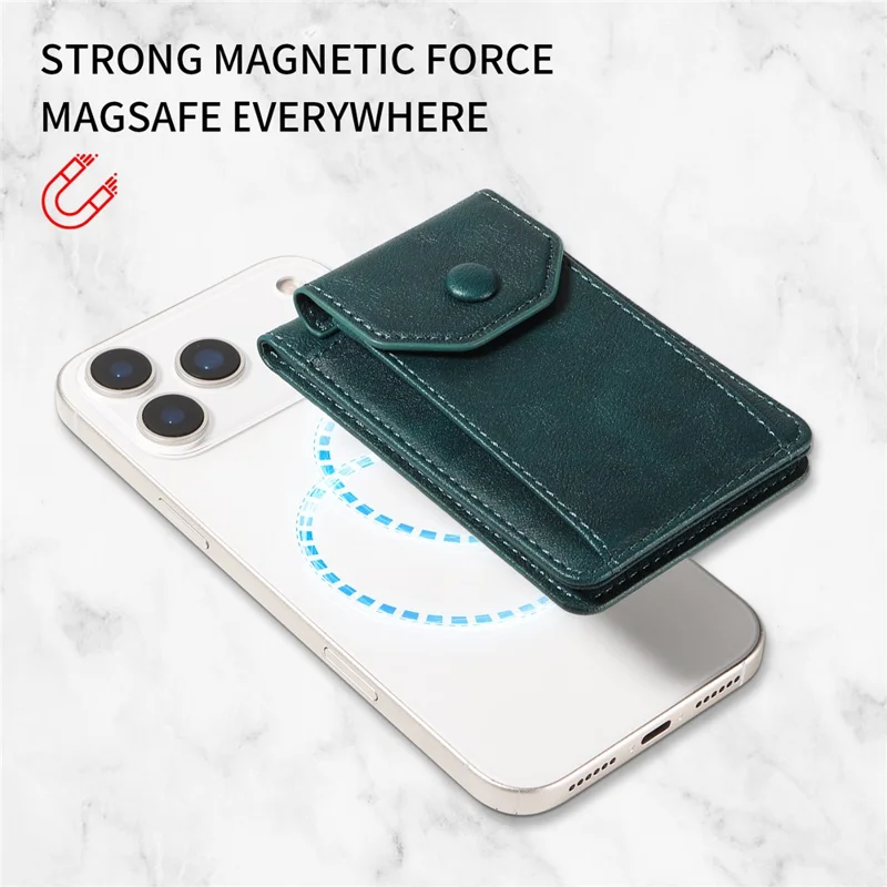 Magnetic Wallet Card Holder RFID Blocking Foldable Kickstand 4 Card Slots Cash Pocket - Green