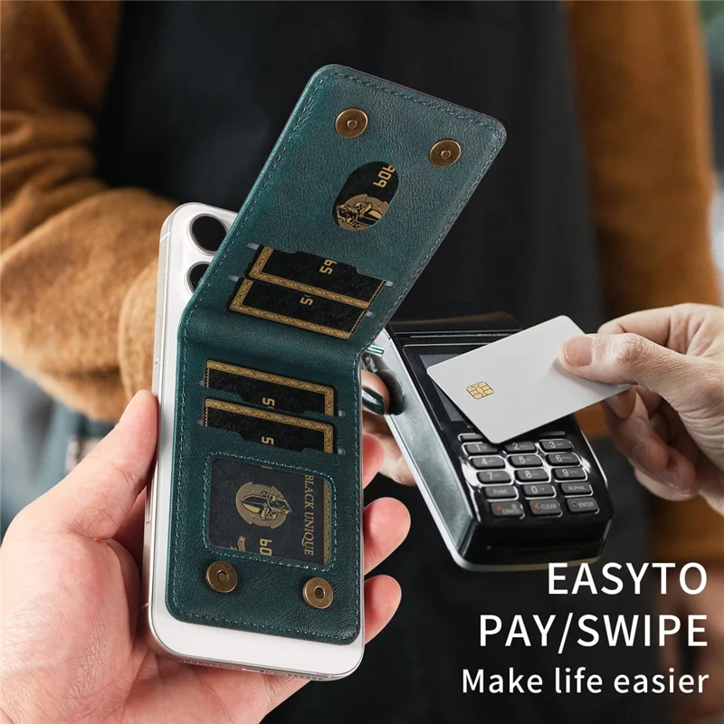 Magnetic Wallet Card Holder RFID Blocking Foldable Kickstand 4 Card Slots Cash Pocket - Green