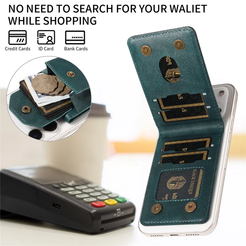 Magnetic Wallet Card Holder RFID Blocking Foldable Kickstand 4 Card Slots Cash Pocket - Green