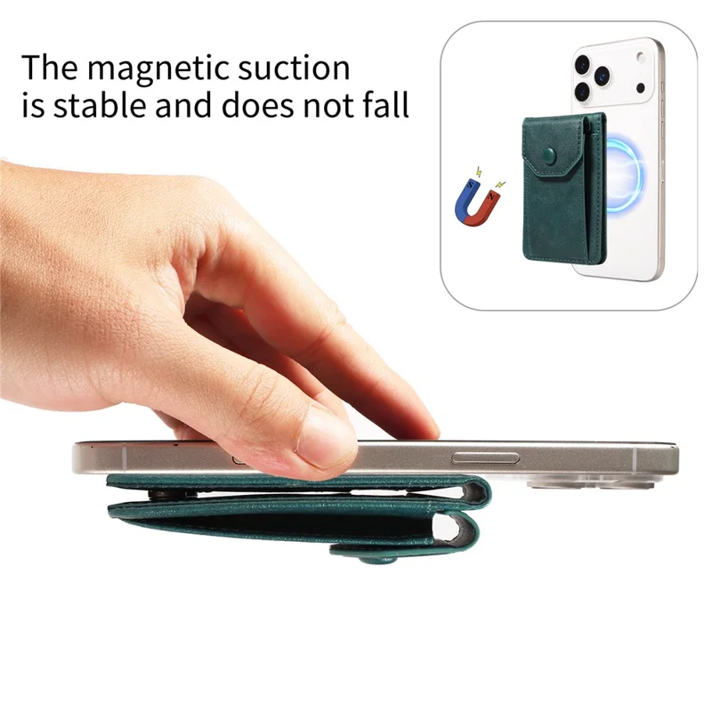 Magnetic Wallet Card Holder RFID Blocking Foldable Kickstand 4 Card Slots Cash Pocket - Green