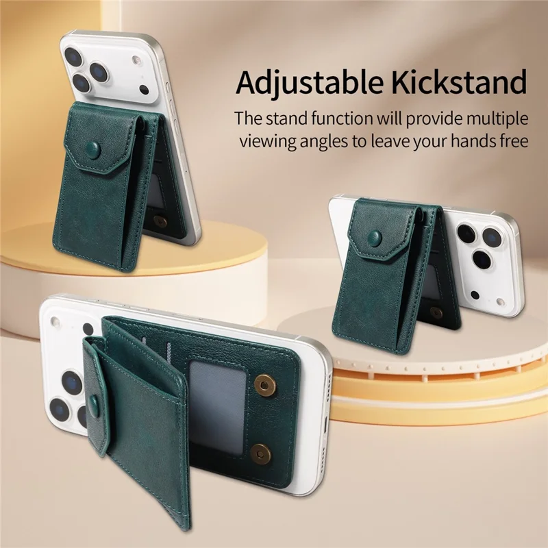 Magnetic Wallet Card Holder RFID Blocking Foldable Kickstand 4 Card Slots Cash Pocket - Green