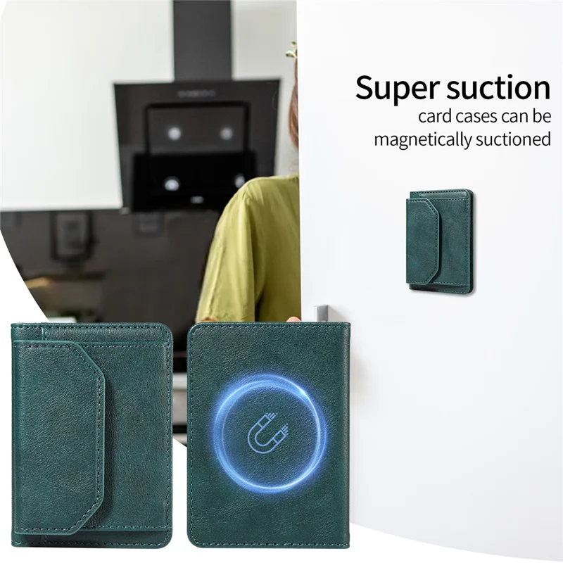 Магнитный съемный держатель для телефона с 4 кармашками для карт, антикражный кошелек с защитой от RFID, функция подставки для телефона - зеленый