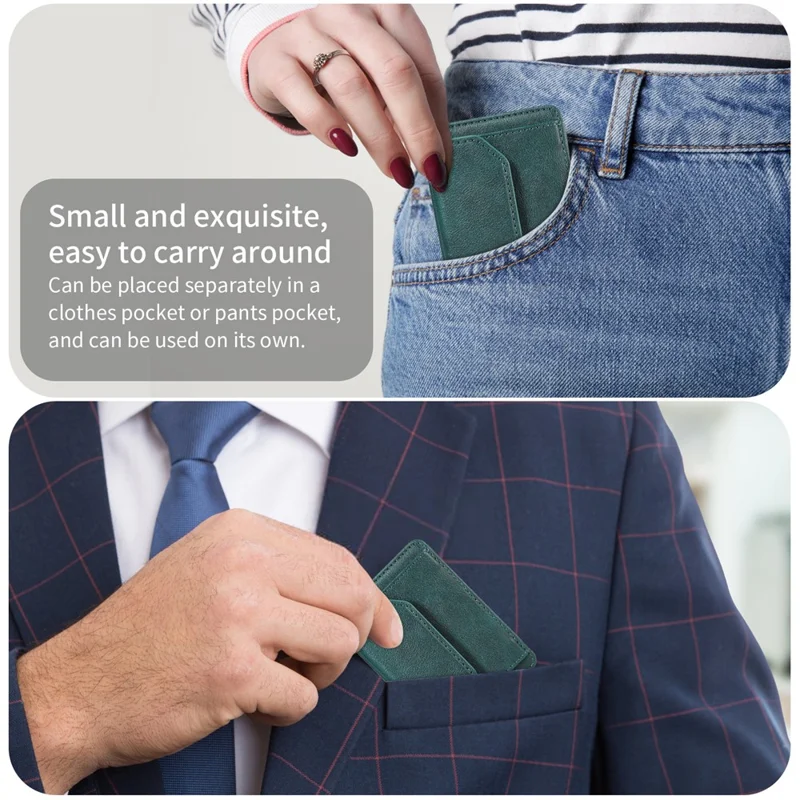 Магнитный съемный держатель для телефона с 4 кармашками для карт, антикражный кошелек с защитой от RFID, функция подставки для телефона - зеленый