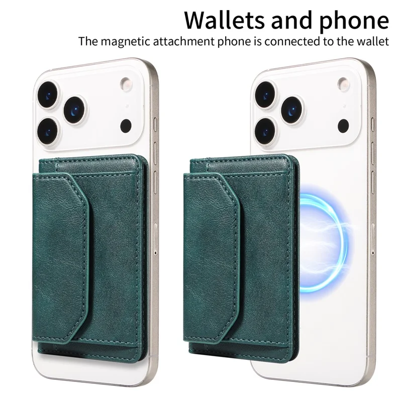Магнитный съемный держатель для телефона с 4 кармашками для карт, антикражный кошелек с защитой от RFID, функция подставки для телефона - зеленый