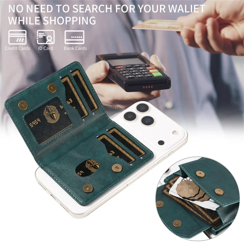 Магнитный съемный держатель для телефона с 4 кармашками для карт, антикражный кошелек с защитой от RFID, функция подставки для телефона - зеленый