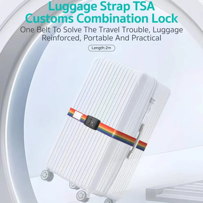 COTECI TR-004 Luggage Strap TSA Approved Customs Combination Lock 2m Nylon Reinforced Belt for Travel Security - Black