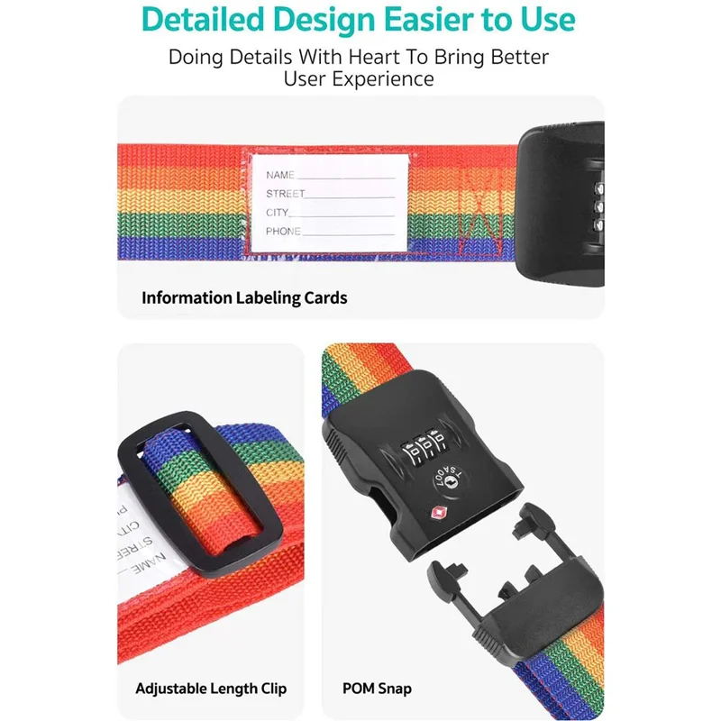 COTECI TR-004 Luggage Strap TSA Approved Customs Combination Lock 2m Nylon Reinforced Belt for Travel Security - Black