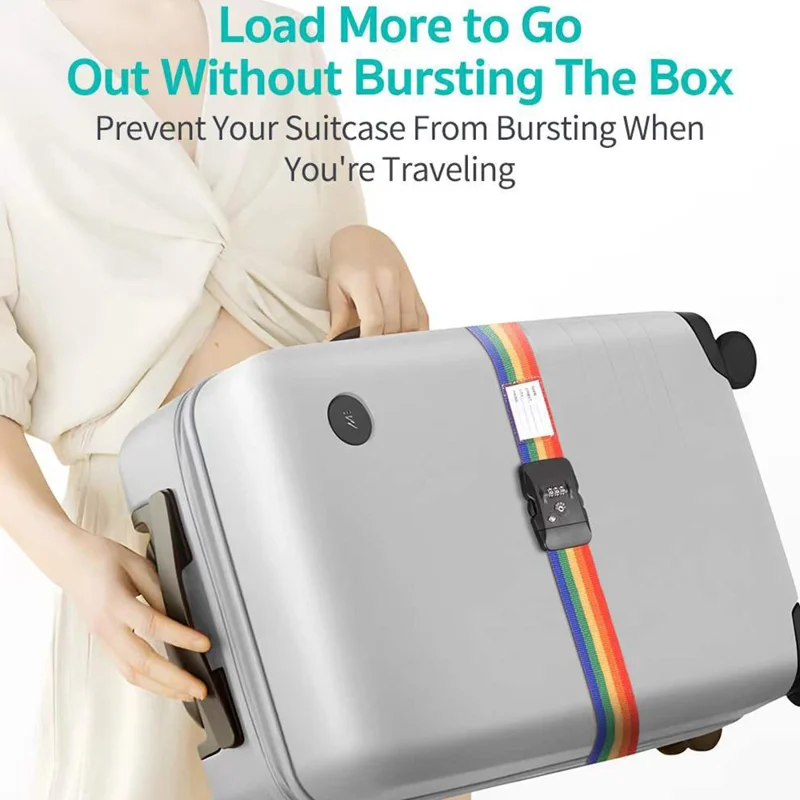 COTECI TR-004 Luggage Strap TSA Approved Customs Combination Lock 2m Nylon Reinforced Belt for Travel Security - Black