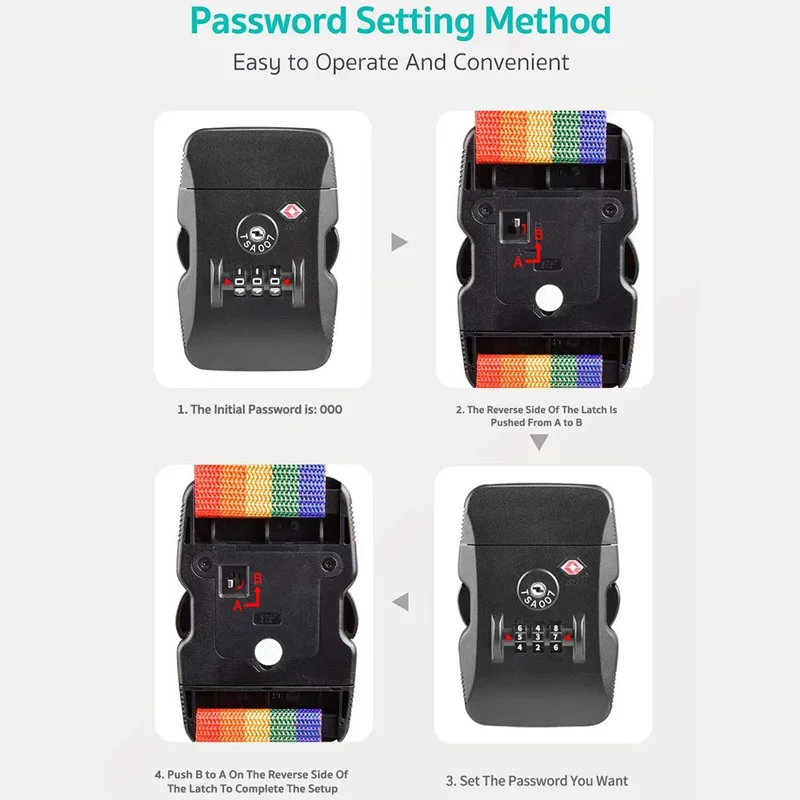 COTECI TR-004 Luggage Strap TSA Approved Customs Combination Lock 2m Nylon Reinforced Belt for Travel Security - Black