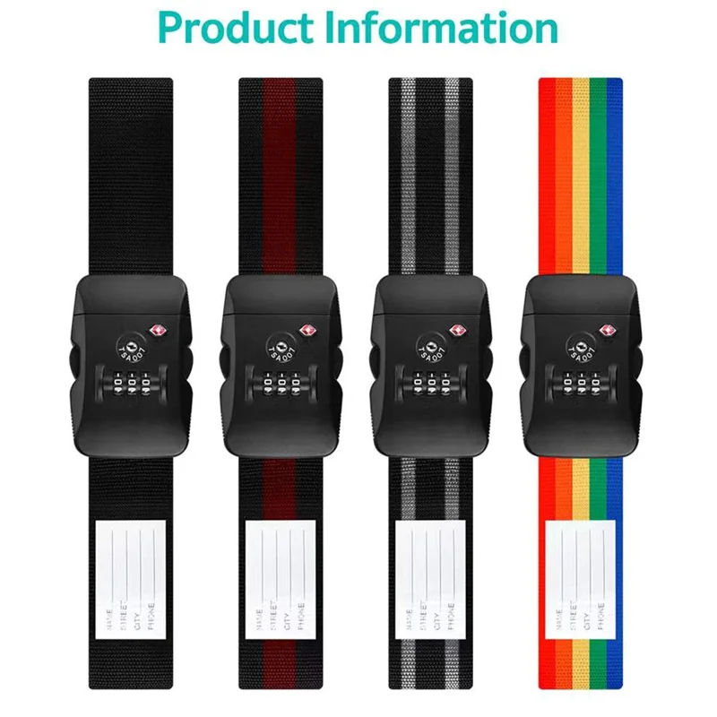 COTECI TR-004 Luggage Strap TSA Approved Customs Combination Lock 2m Nylon Reinforced Belt for Travel Security - Black